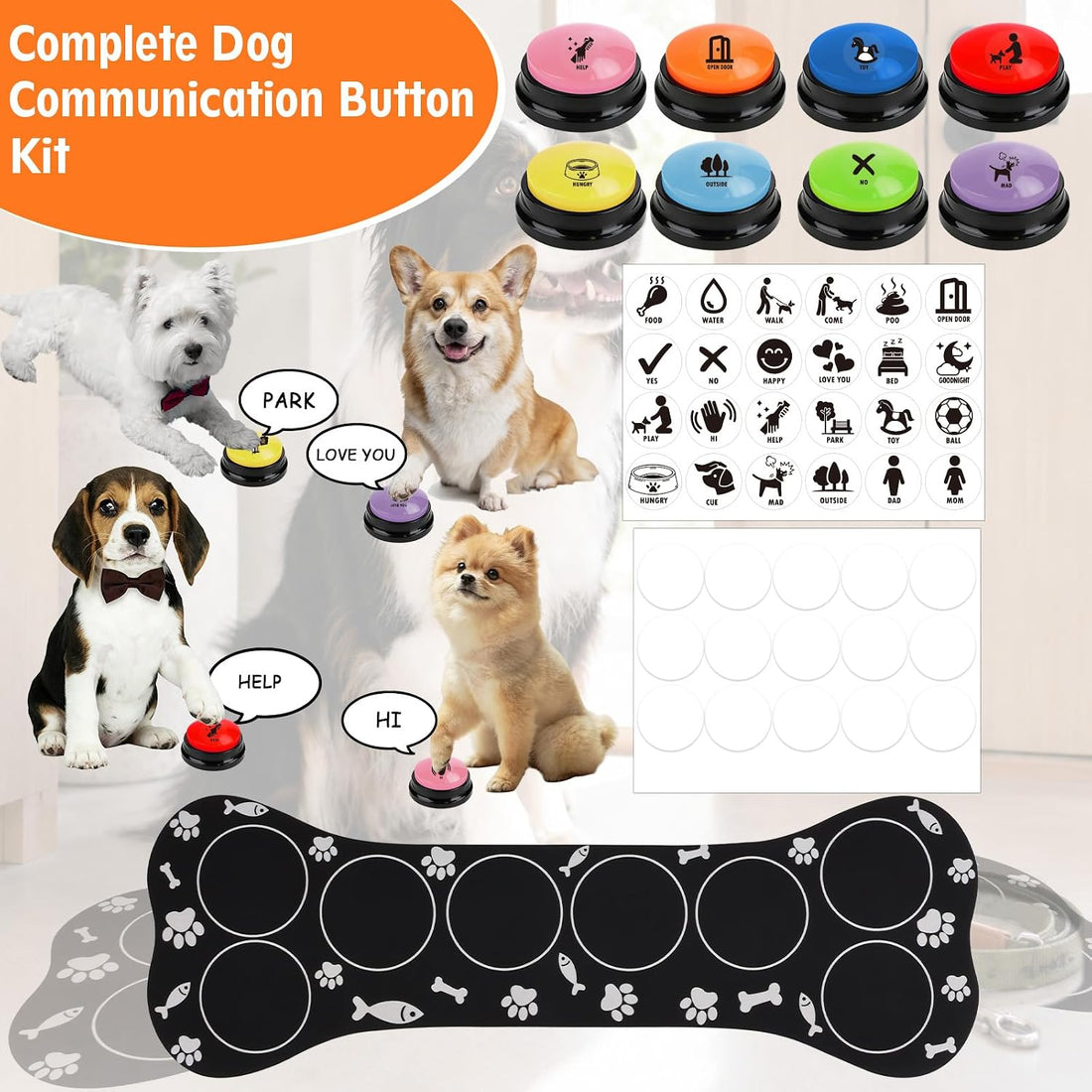 Dog Buttons for Communication, 8 Pack Recordable Dog Talking Buttons