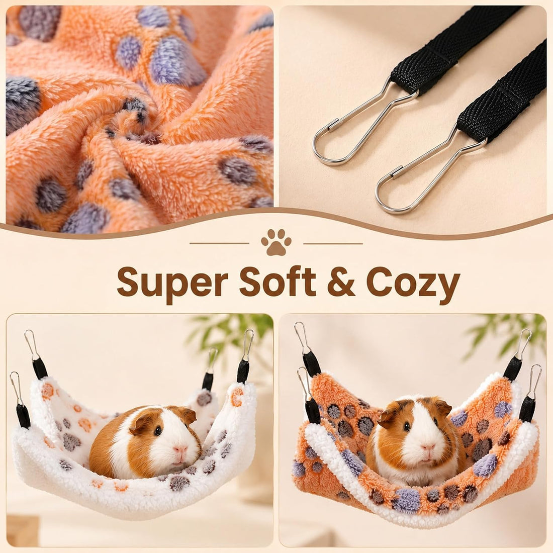 Guinea Pig Hammock, Hanging Corner Pet Rat Hammock with Hooks