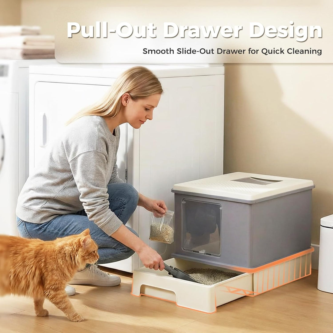 PEQULTI 88L Cat Litter Box with Lid