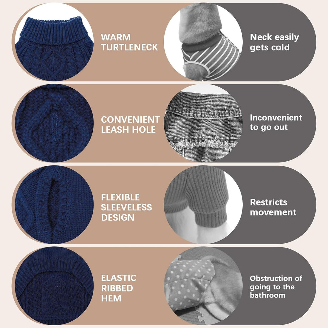 BINGPET Dog Sweater for Small Medium Dogs, Turtleneck Knitted Clothes