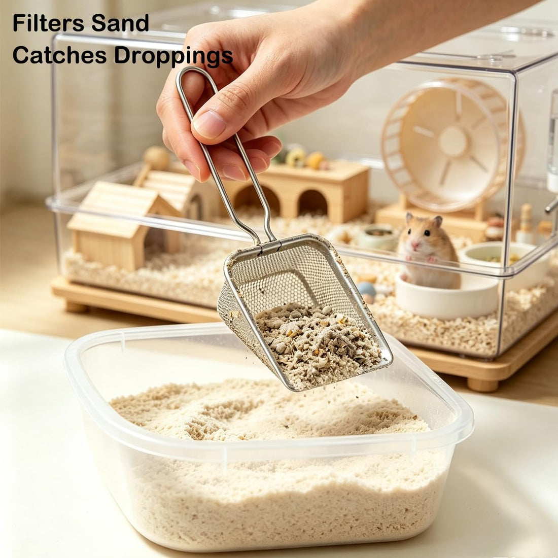 Stainless Steel Hamster Sand Bath Scoop Set With Hook and Cleaner