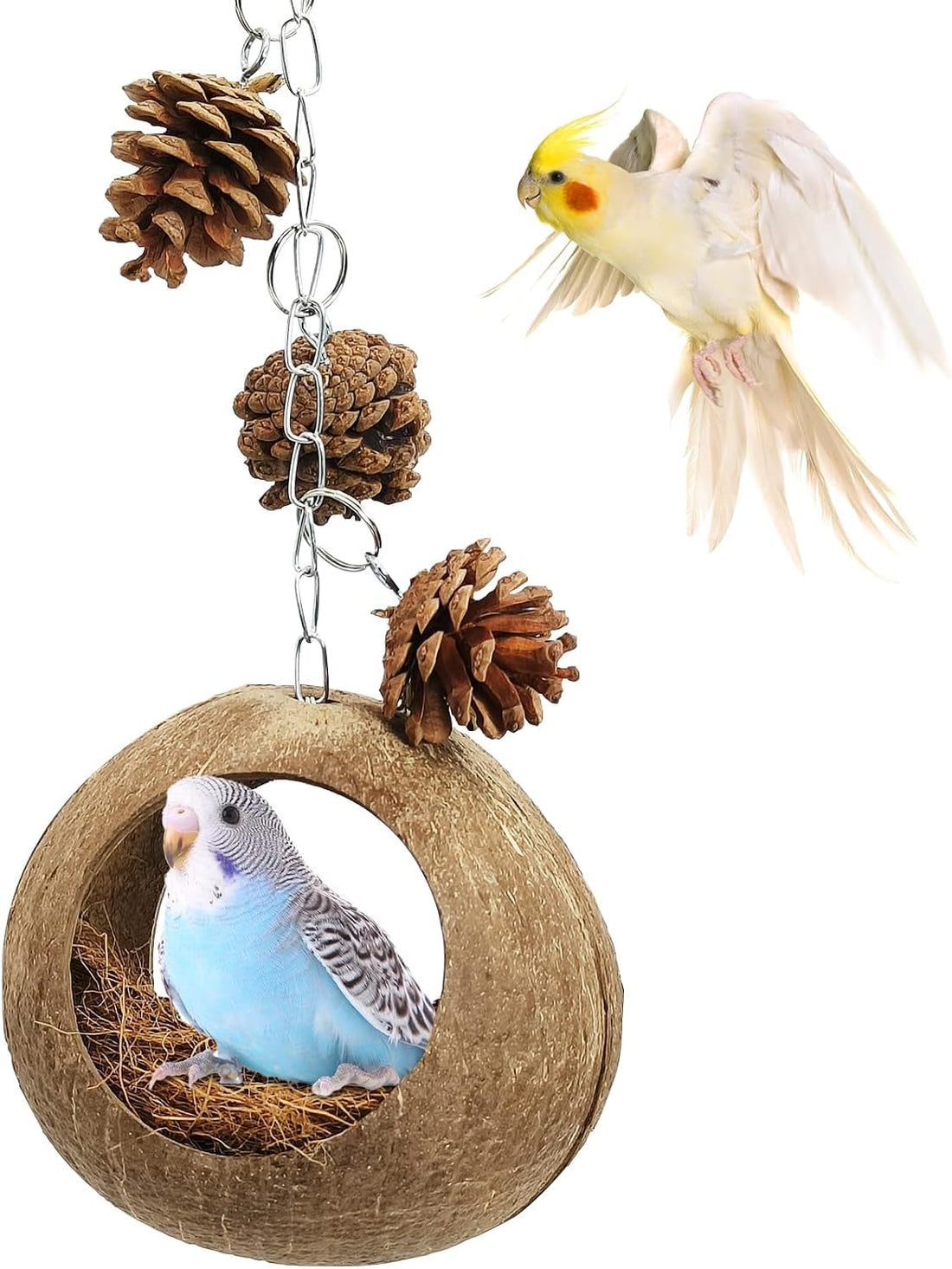 PINVNBY Natural Coconut Shell Bird Nest Suspended Parakeet Nest Bird