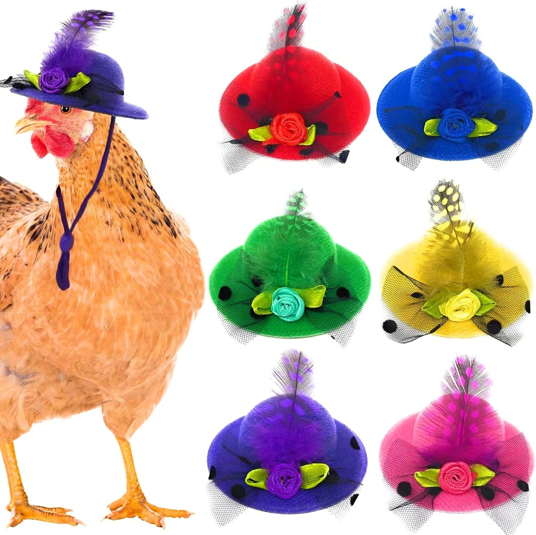 6-Pack Mini Chicken Hats for Hens, Dolls Hats, Cute Decorations