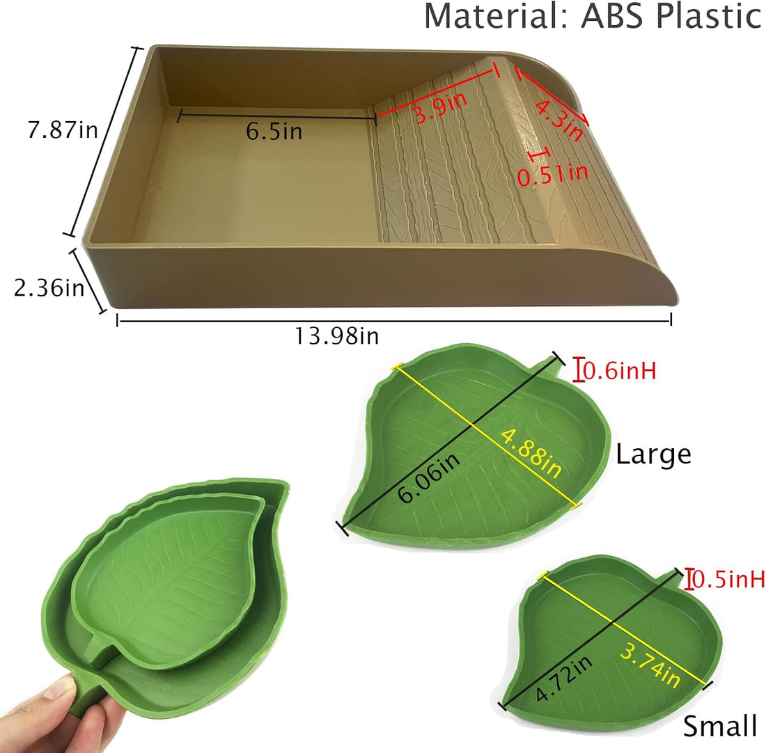 3pcs Tortoise Food Dish with Ramp and Basking Platform Leaf Tortoise