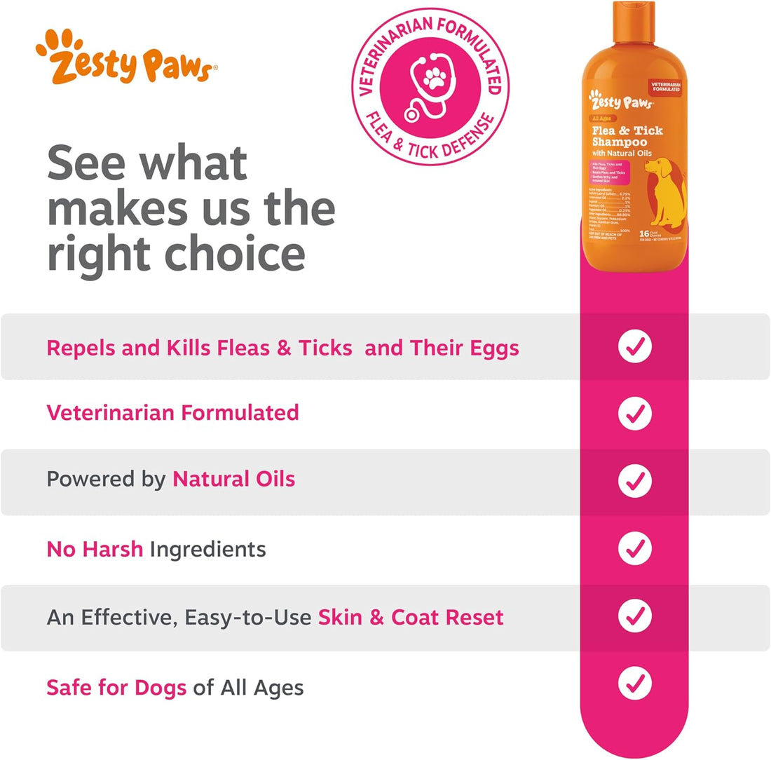 Zesty Paws Flea and Tick Shampoo for Dogs