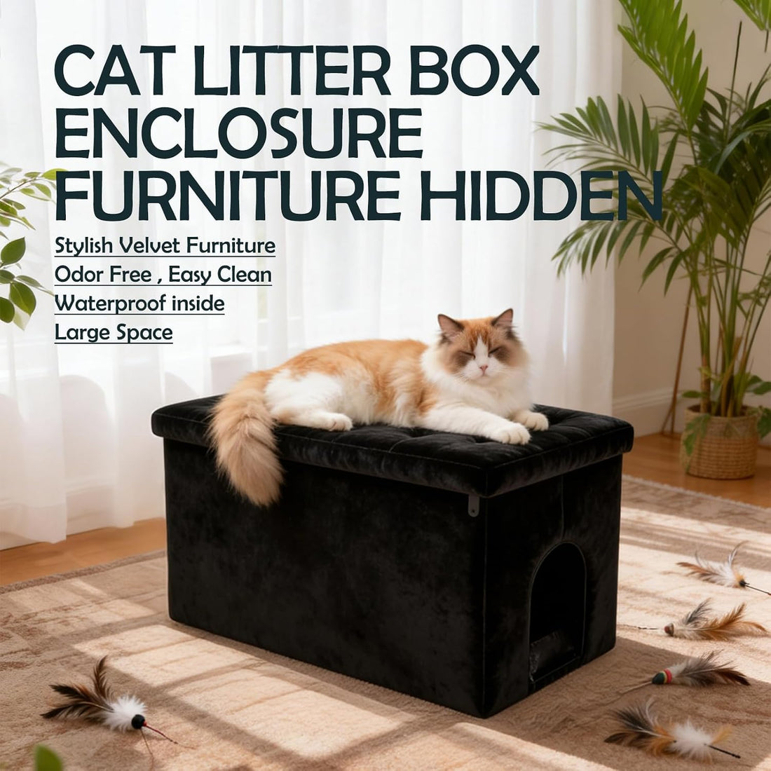 MEEXPAWS Cat Litter Box Enclosure Furniture XXL Velvet Lift Design Lid