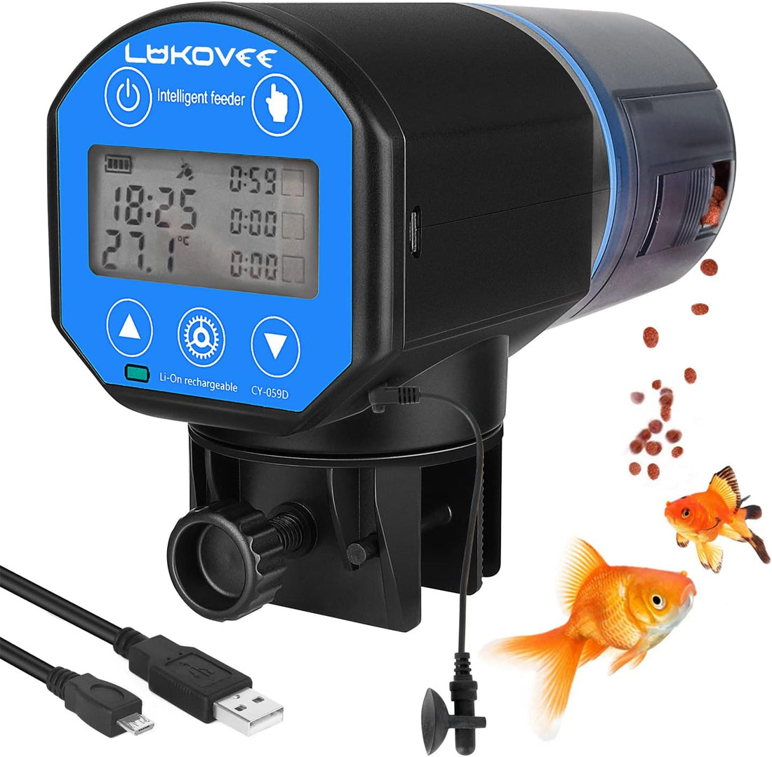 Lukovee Automatic Fish Feeder, Feeding Time Display, 200ML Capacity