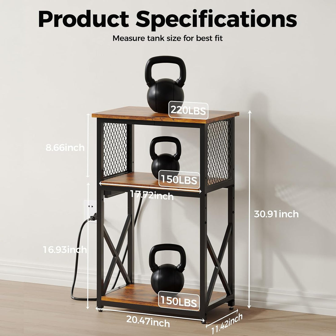 HavenlyYouth 10 Gallon Fish Tank Stand with Power Outlet