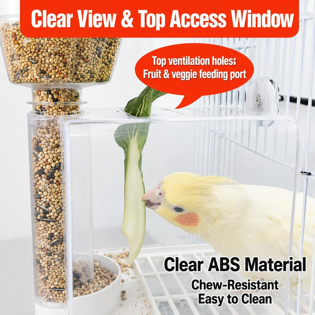 500mL No Mess Automatic Bird Feeder for Cage, Seed Catcher Tray