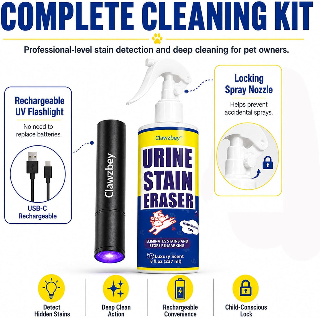 Stain & Odor Remover with UV Light Flashlight, 5.75 fl oz