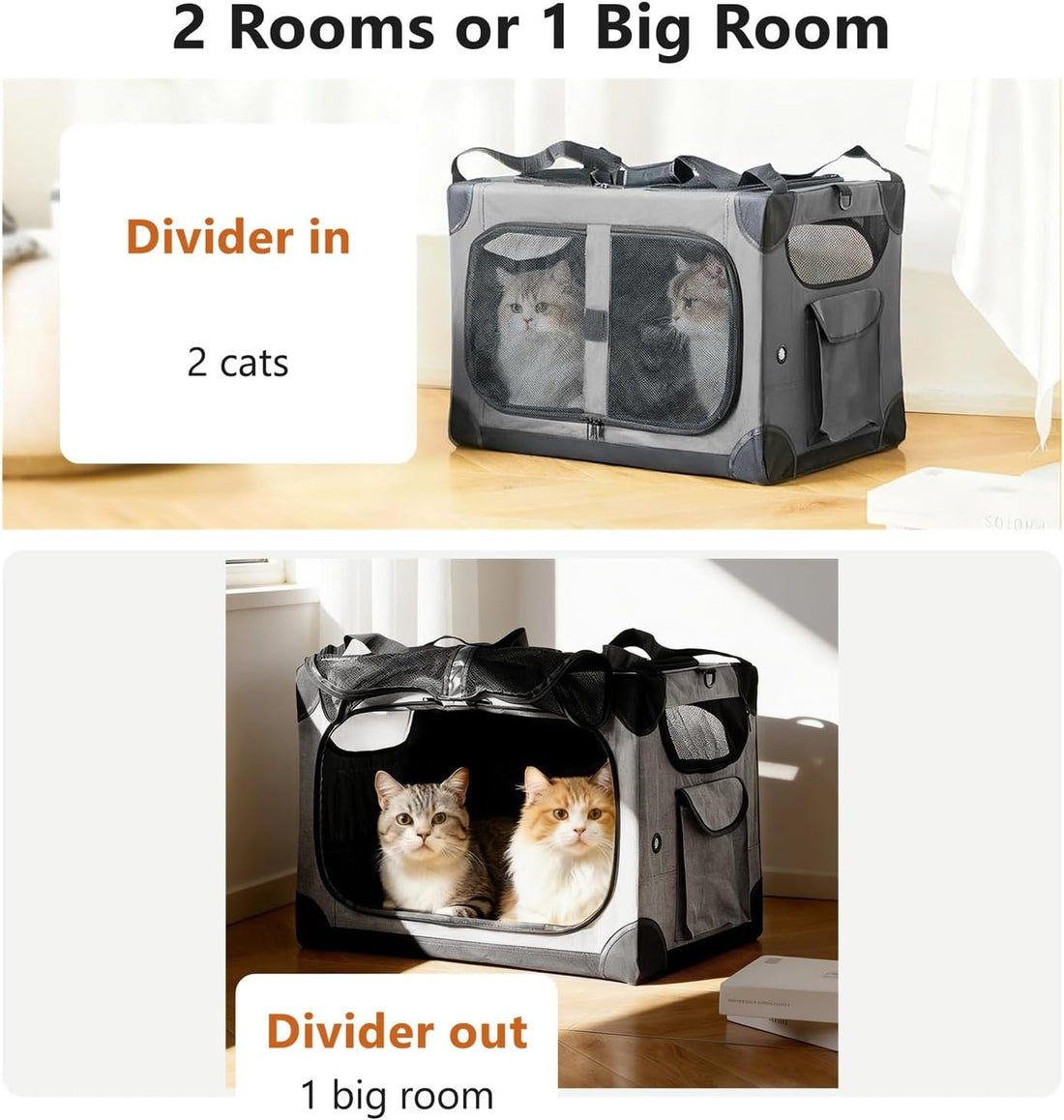 Large Cat Carrier for 2 Cats, 24x17x17 in, Metal Frame
