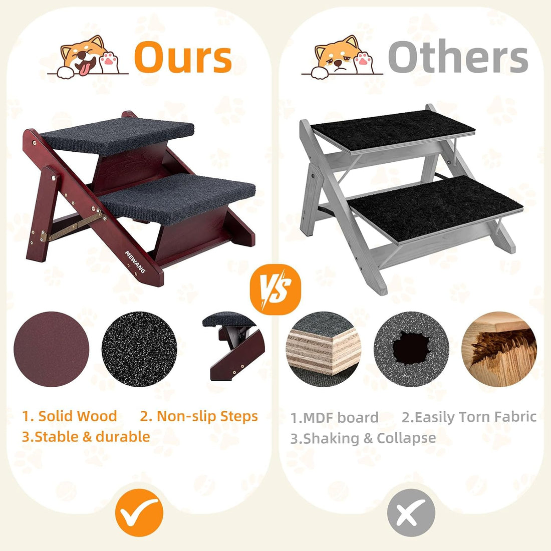 MEWANG Wooden Pet Stairs/Pet Steps