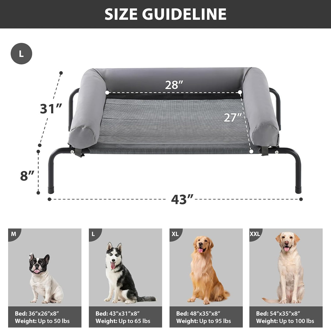 RRPETHOME Large Elevated Cooling Dog Bed 43 x 31 x 8 Inch