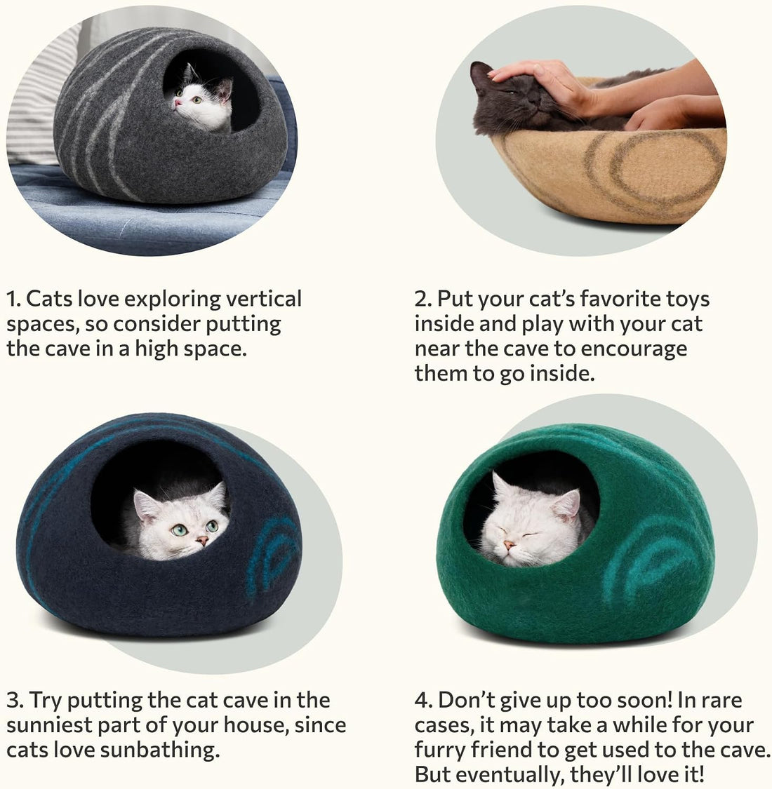 Cat Cave – Natural Wool – Self-Warming Hideaway for Indoor Cats