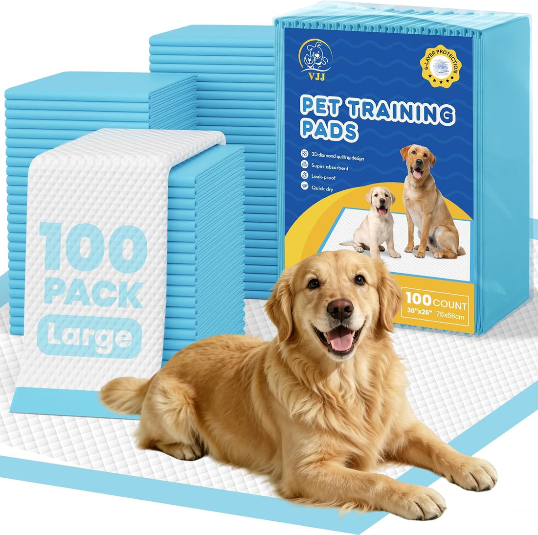 VJJ Puppy Pads 100 Count 30"x26", Great Value Potty Pads for Dogs XL