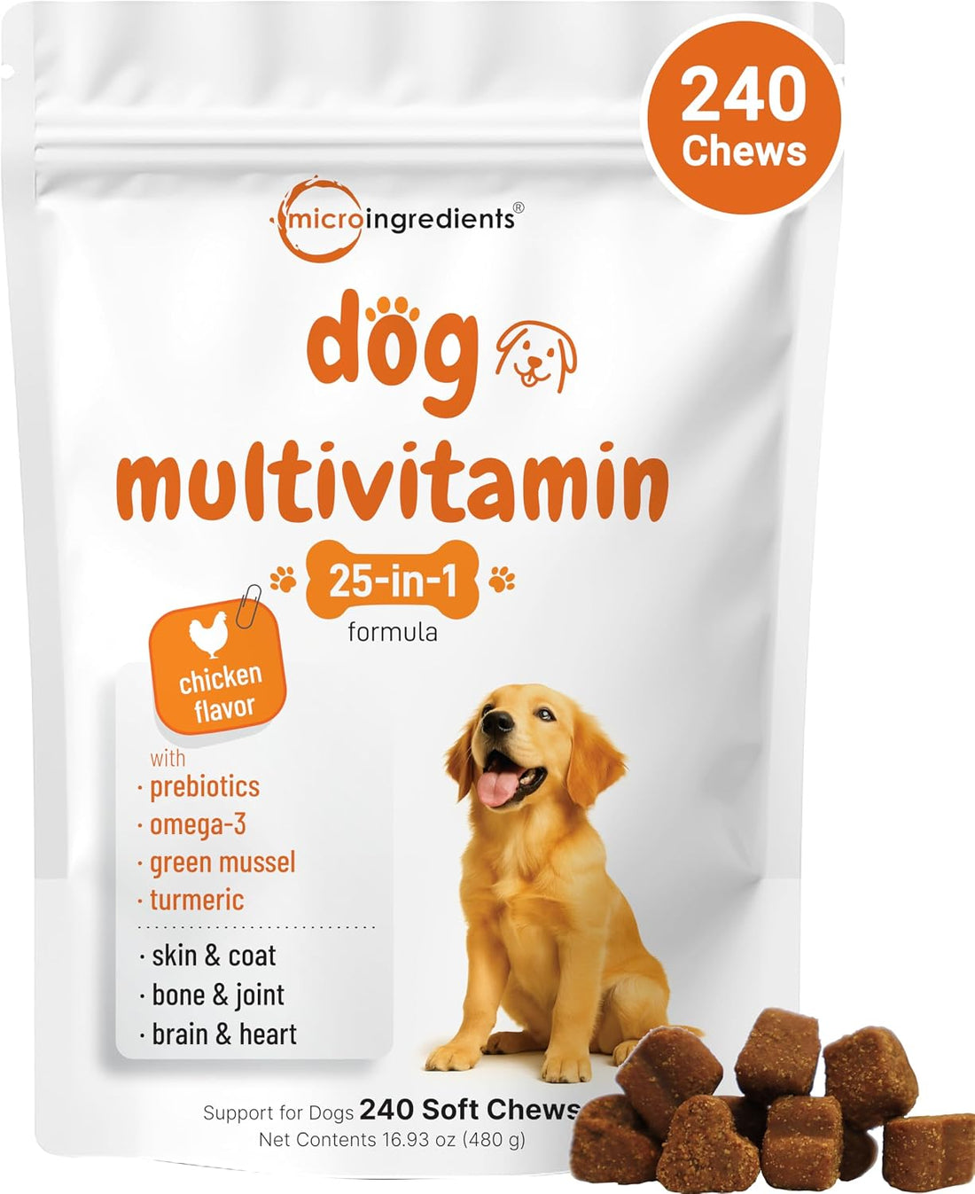 Micro Ingredients 25-in-1 Dog Multivitamin, 240 Soft Chews