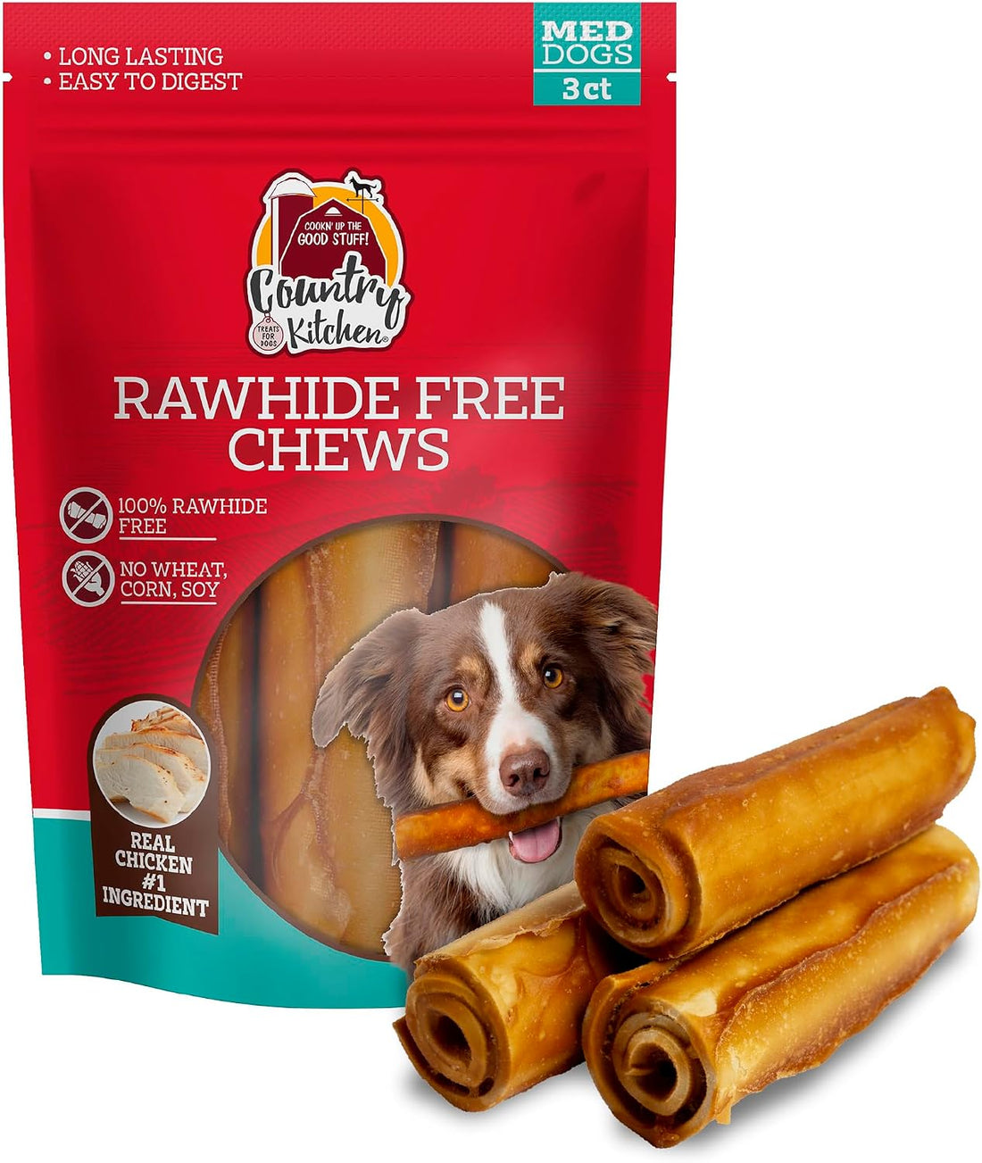 Country Kitchen Rawhide Free Chicken Dog Chews, for Medium Dogs