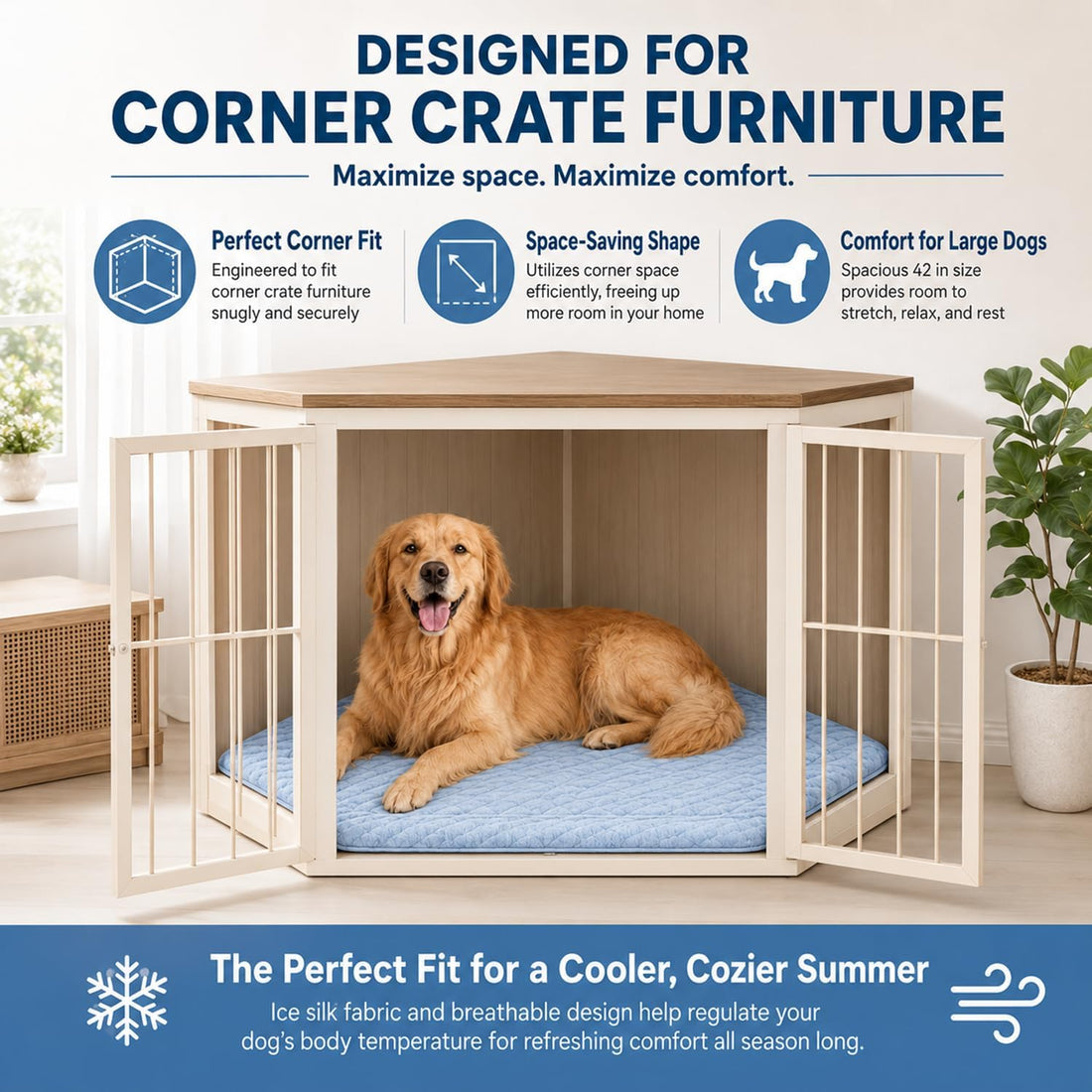 Fanfanwin 42.5 x 23.8 Inch Corner Dog Crate Mat Bed for Large Dogs