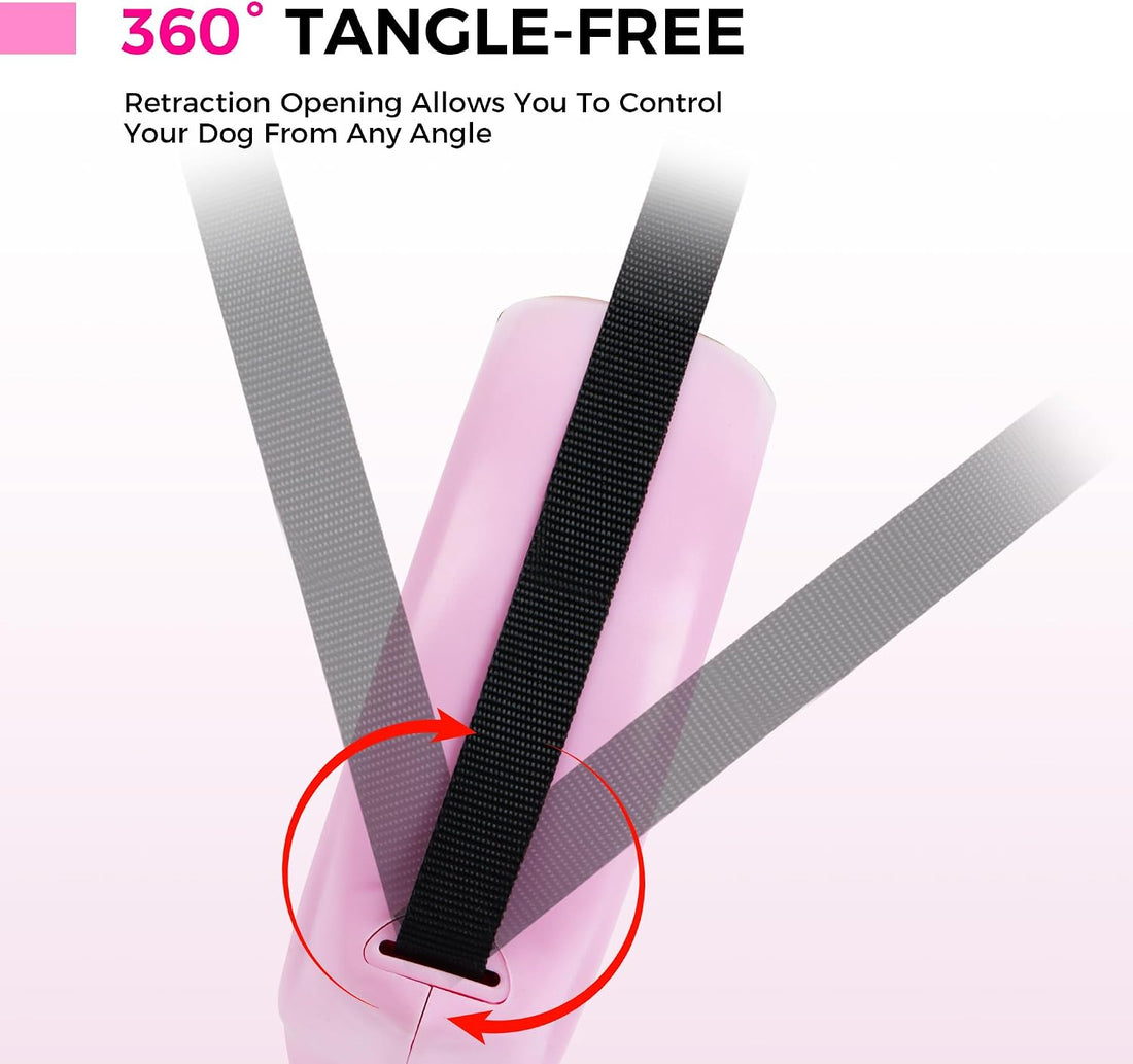 Pink Retractable Dog Leash,Strong Nylon Tape-One-Handed One Button