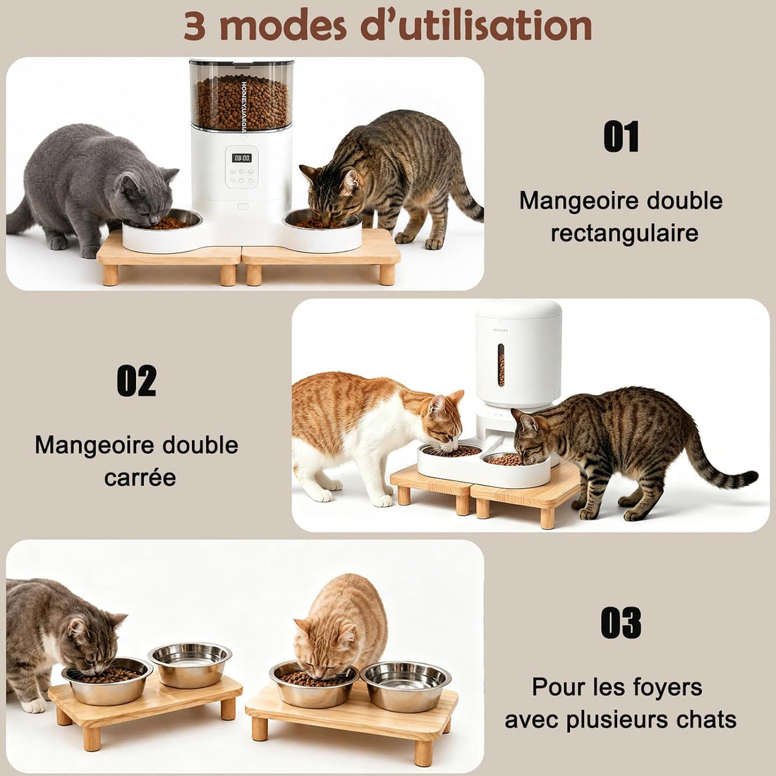 SZEE 2-Pack Cat Food Stand, Elevated Pine Wood Cat Feeder Stand for 2