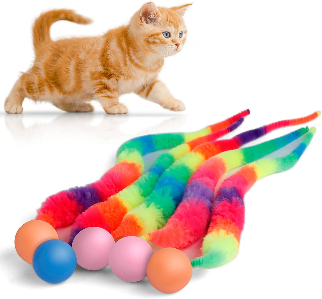 SHENGSEN Bouncy Ball with Tail Cat Toys-5 Packs