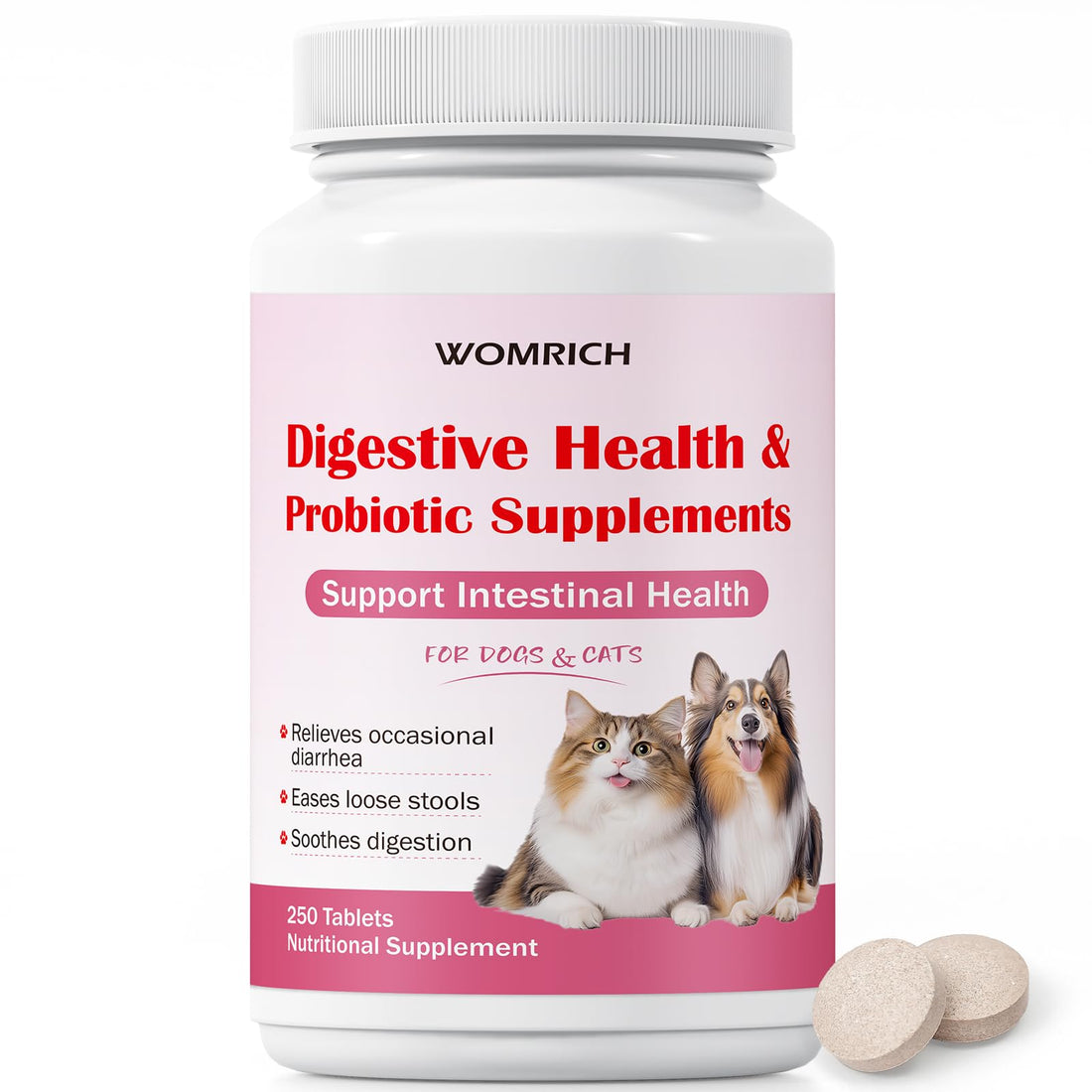 Anti-Diarrheal Support for Dogs & Cats Probiotics 250 Chewable Tablets