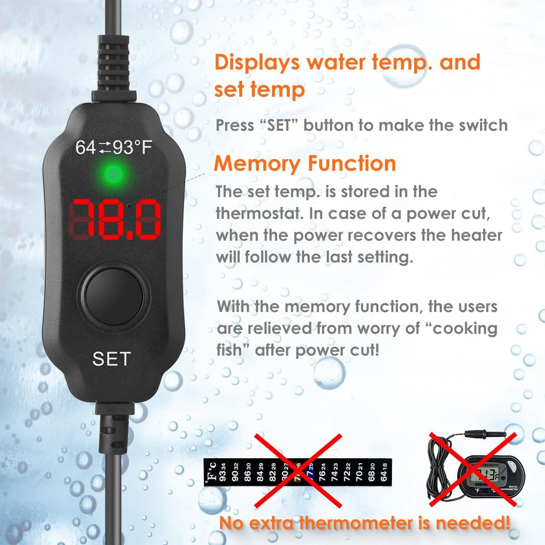 25W Compact Adjustable Aquarium Heater with Dry-Run & Overheat