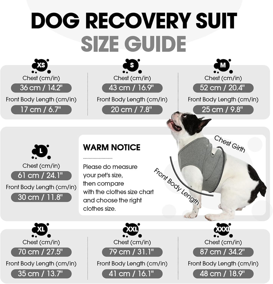 BRKURLEG Chest Recovery Suit for Dogs, Chest Wound Cover, Grey XL