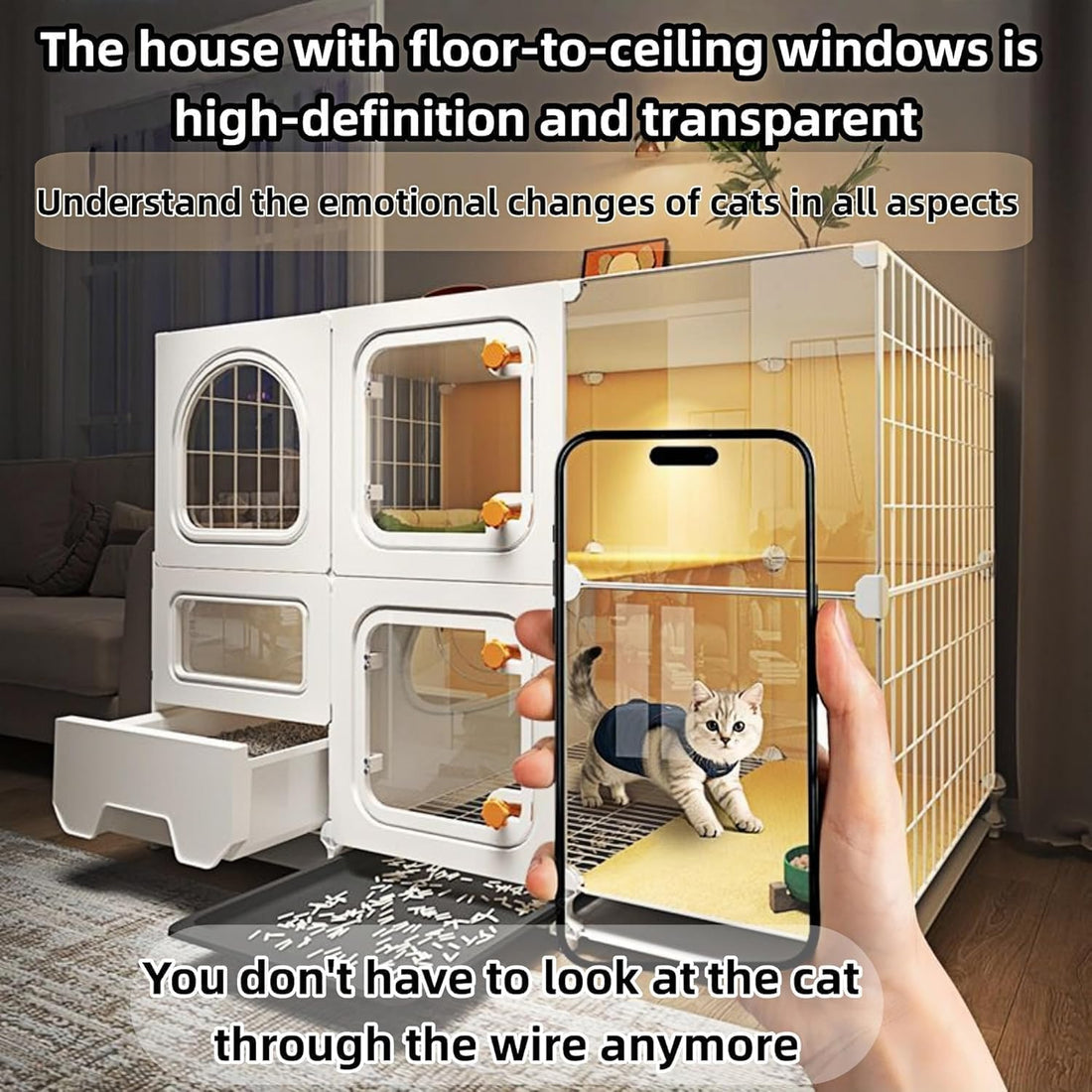 Indoor cat cage with Litter Box, Complimentary Cat Bed