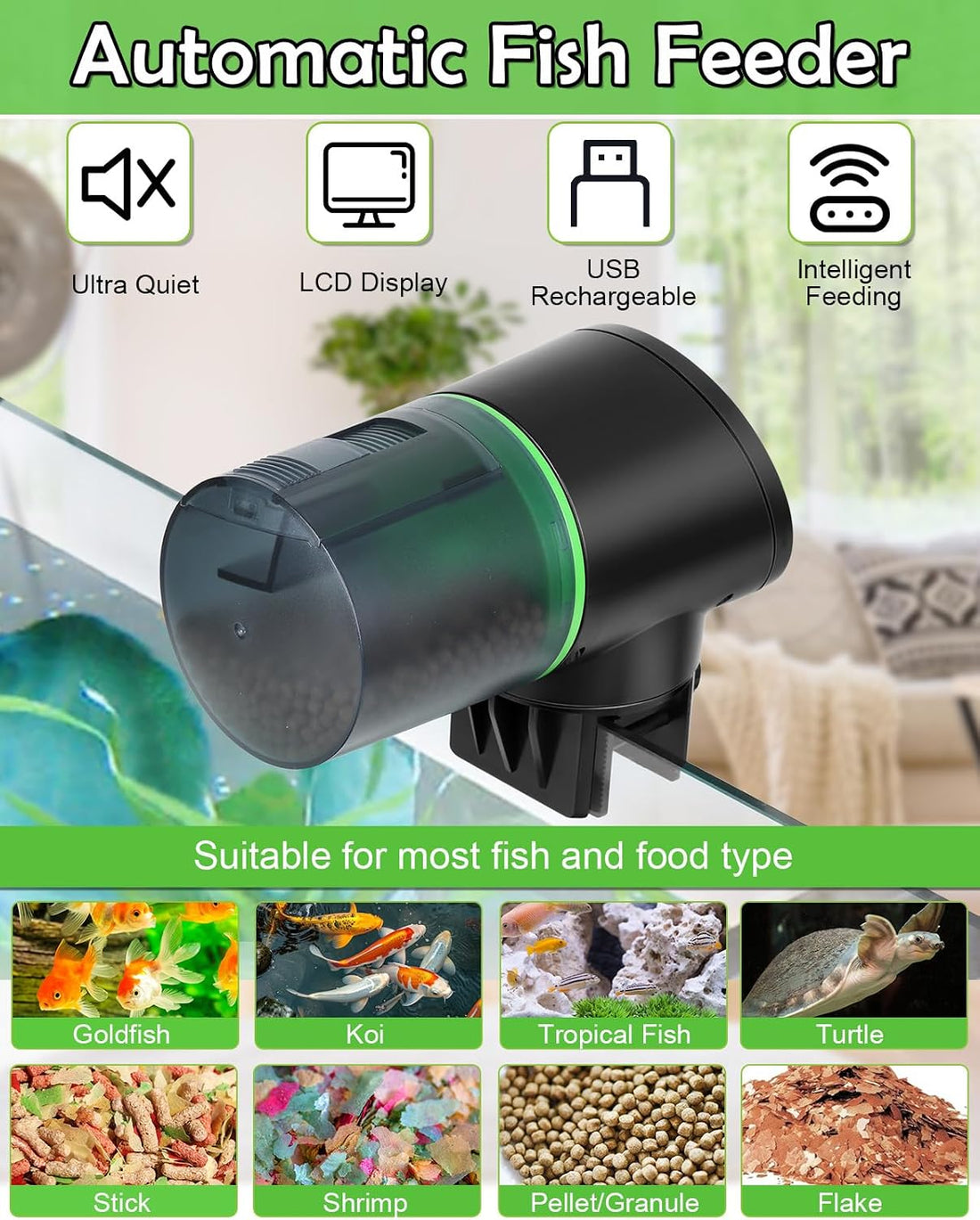 Automatic Fish Feeder for Aquarium Easy Setup & 4 Timers