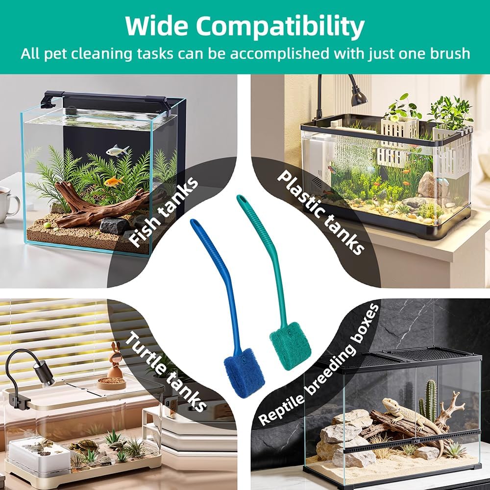 DaToo 2 PCS Fish Tank Cleaning Tools Double Sided Sponge Brush