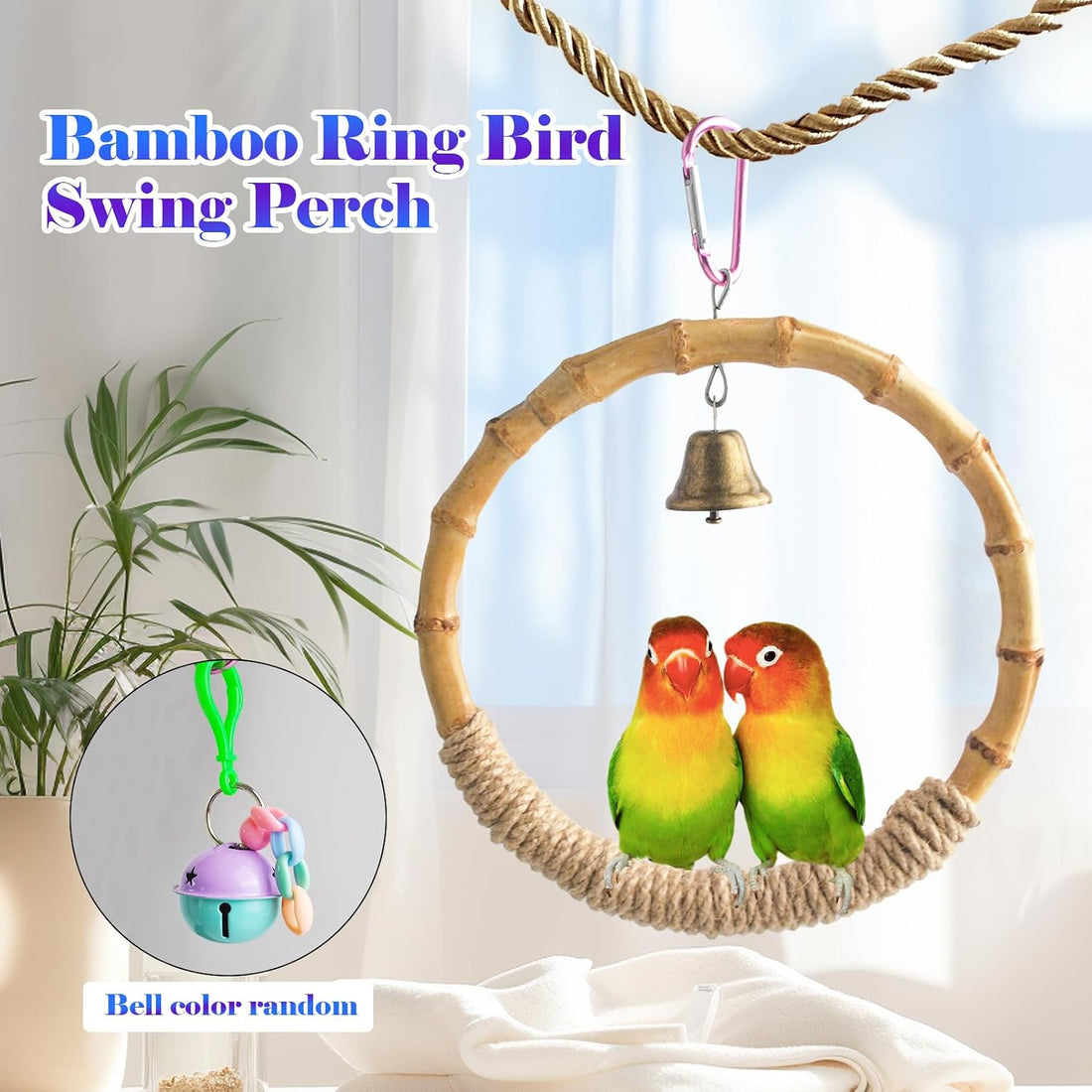 MUYG Bamboo Ring Bird Swing Perch,Large Circle Cage Hanging Toys,Bird
