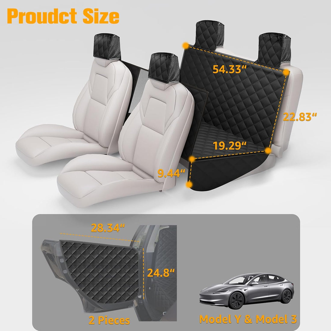 PETICON Dog Seat Cover for Tesla Model 3 & Y Back Seat + 2 Door