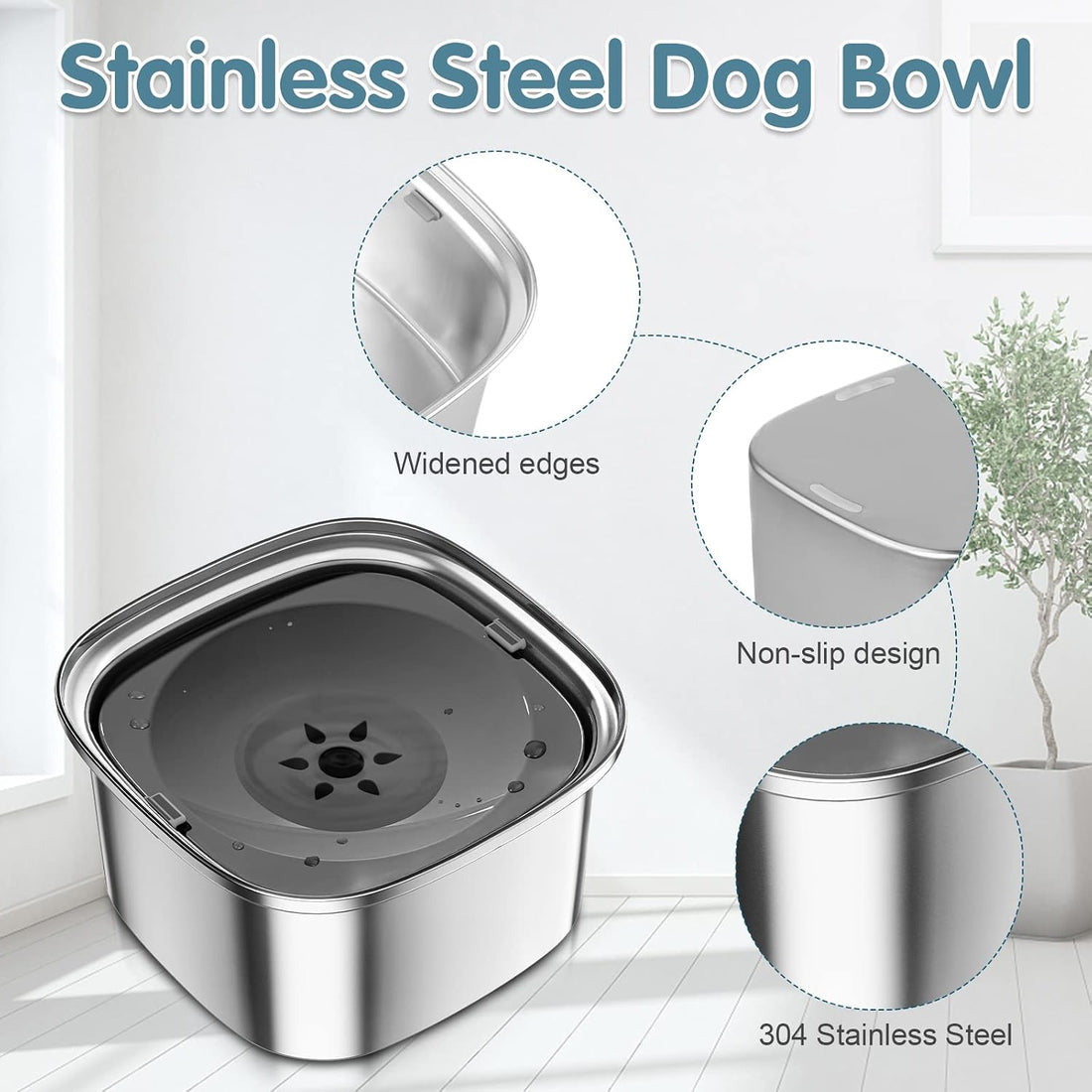 UPSKY 3L Dog Water Bowl 101oz Stainless Steel No Spill Large Capacity