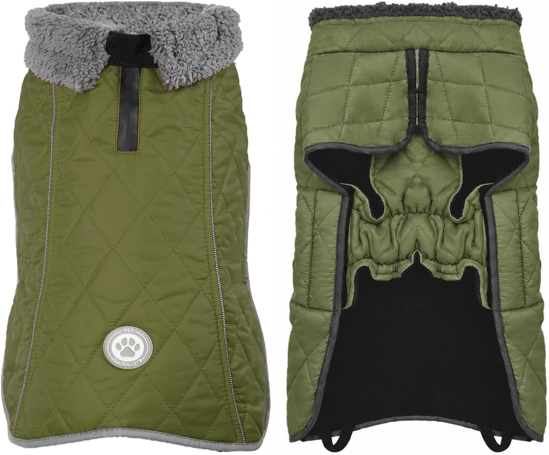 Dog Winter Coat with Waterproof Zipper Harness Hole, Fleece Dog Jacket