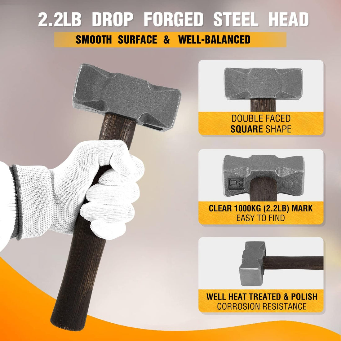 Blacksmith 2.2LB Handmade Square Forge Hammer for Farrier, Knife Maker