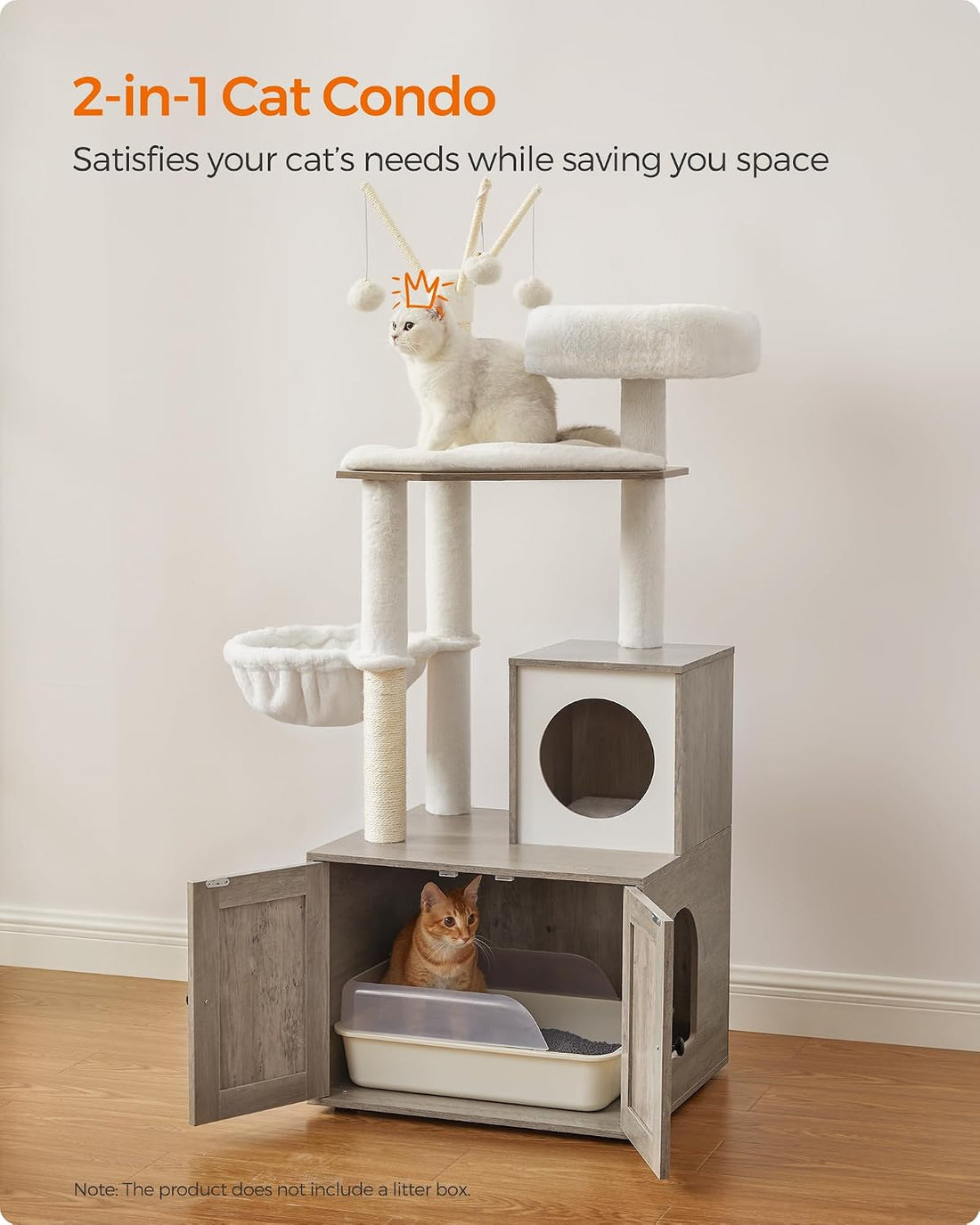 Feandrea Cat Tree with Litter Box Enclosure, 59-Inch, 2-in-1 Condo