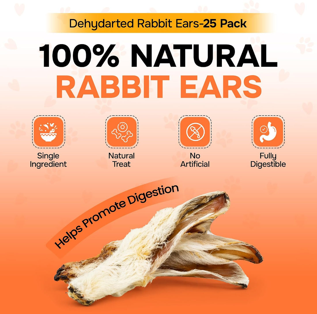 Scoochie Pet Rabbit Ears, Single-Ingredient Rabbit Treats, 25 Pack