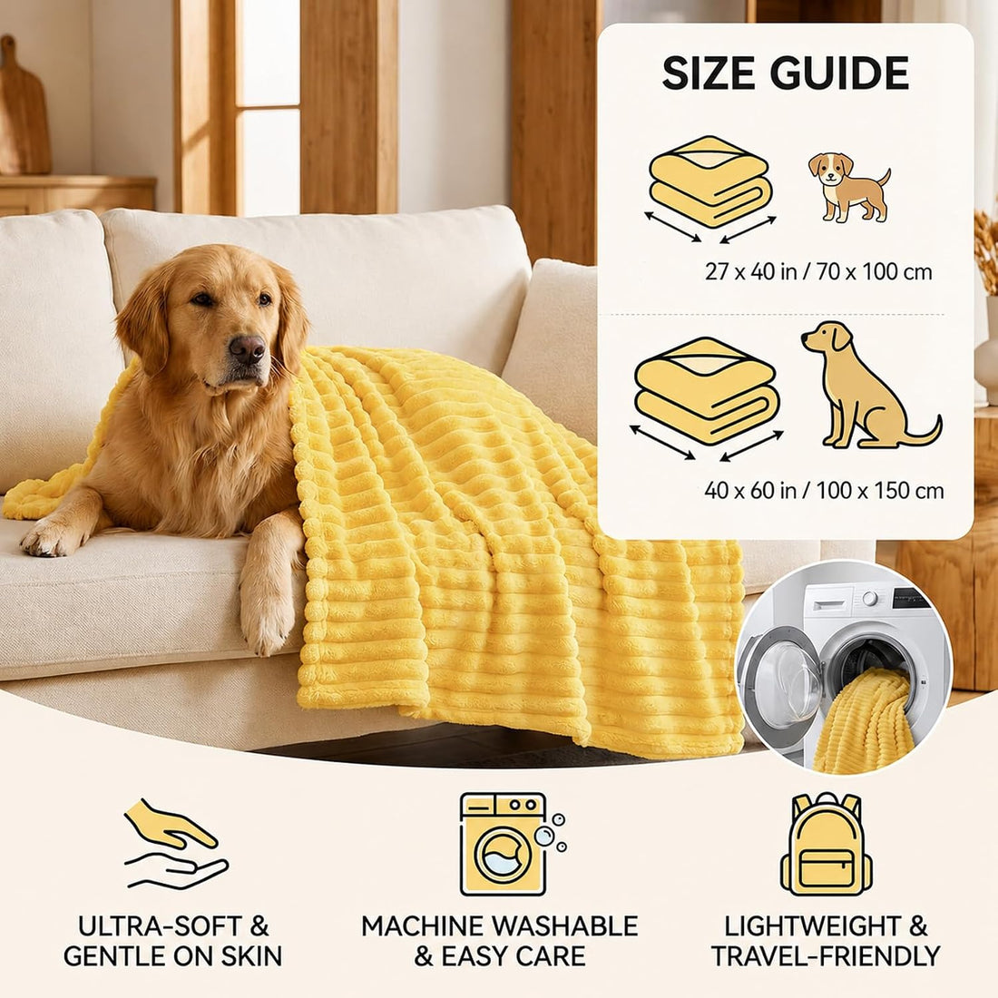 Yellow Dog Blanket, Emotional Support Blanket Yellow