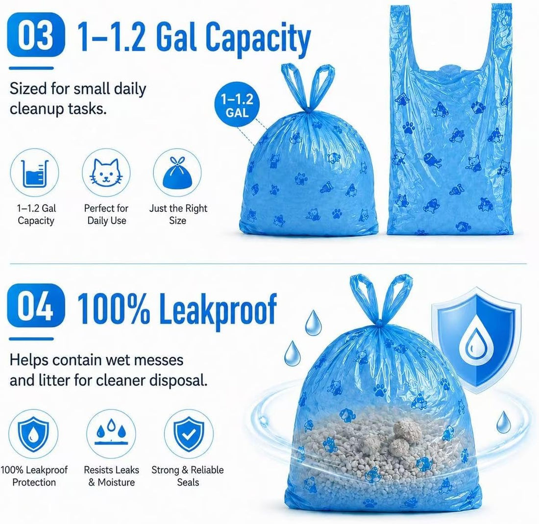Odor Sealing Cat Litter Poop Clump Pick-Up Bags with Handles Scoop