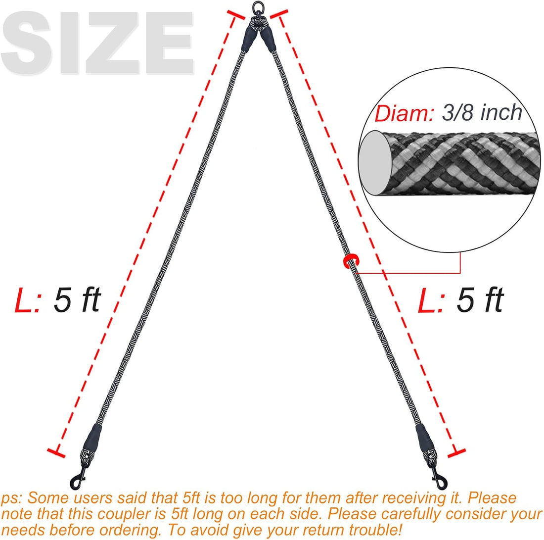 Mycicy 5 FT Double Dog Leash Coupler