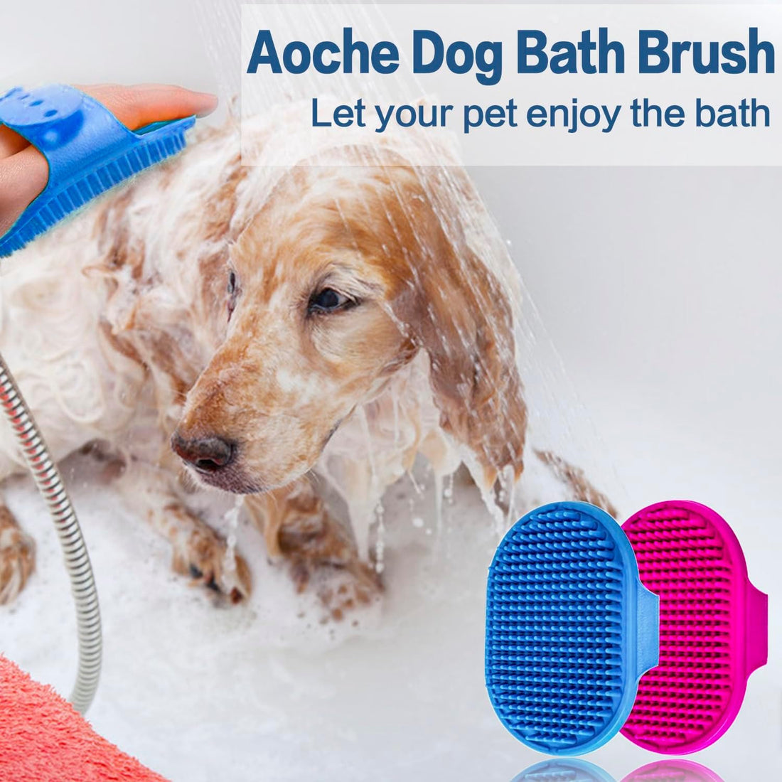 Aoche Dog Bath Brush Pet Bath Comb Brush Soothing Massage Rubber Comb