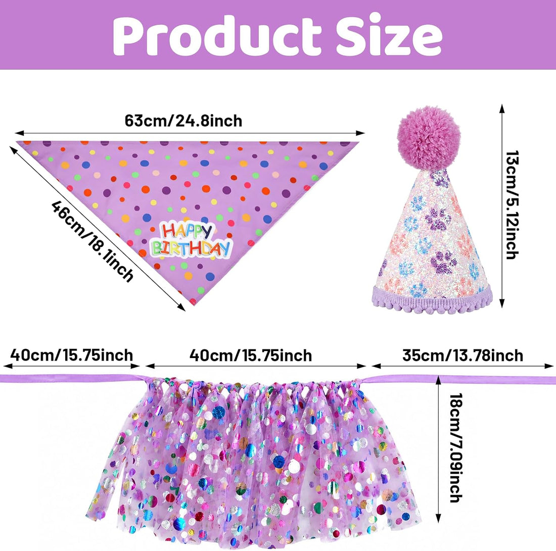 Dog Birthday Bandana with Hat and Dress Dog Birthday Outfit Girl