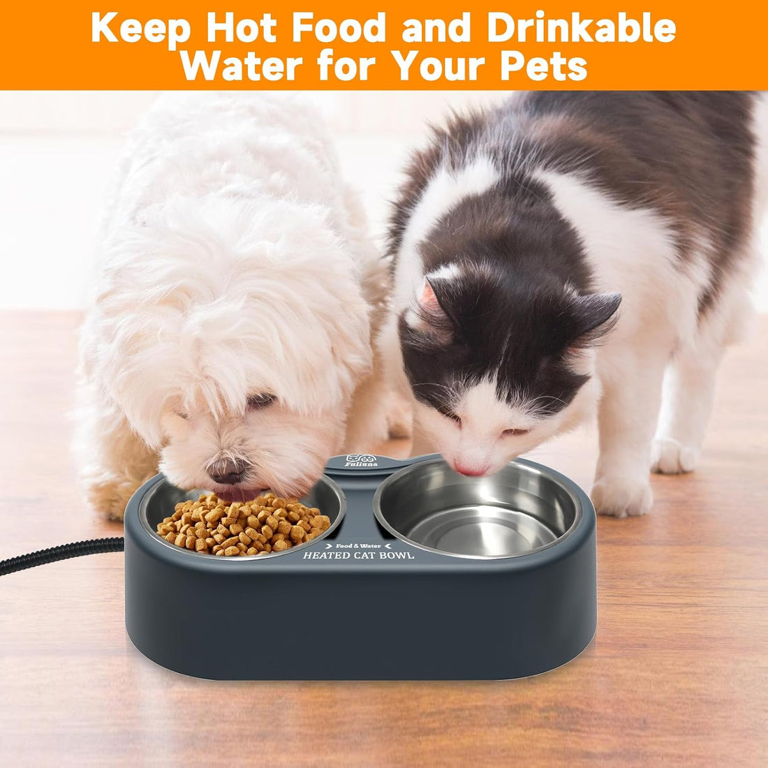 Heated Cat Bowl, Outdoor Heated Pet Bowls with Double Stainless Steel