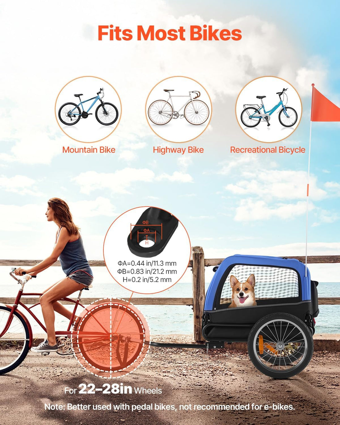 VEVOR Dog Bike Trailer, Supports up to 66 lbs