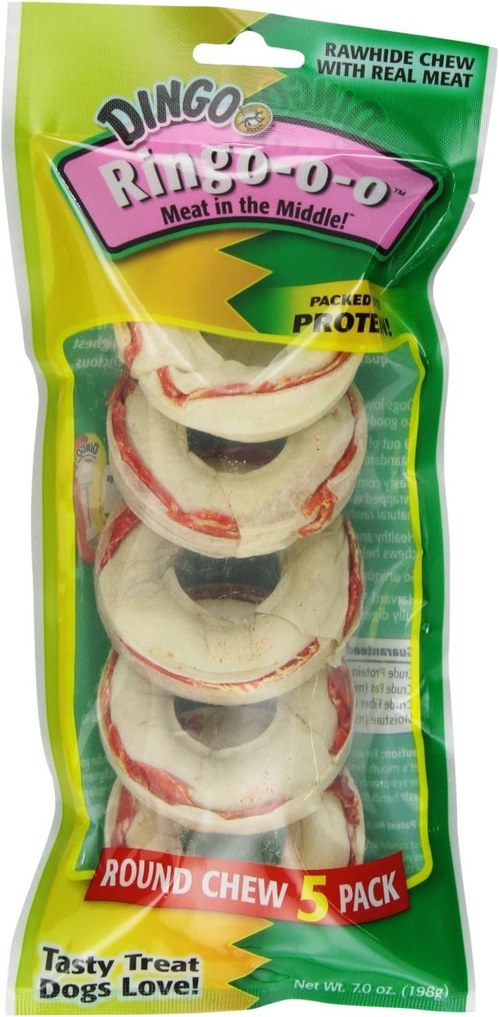 Dingo Ringo Rawhide Dog Treats Made With Real Chicken, 5 Count