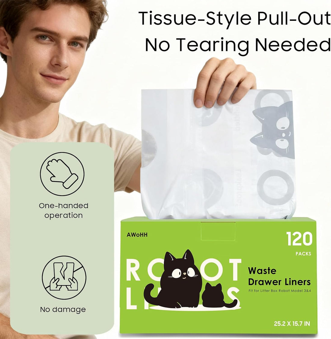 AWoHH 120 Tidy Draw-Pack Automatic Litter Box Bags Cat Litter Box