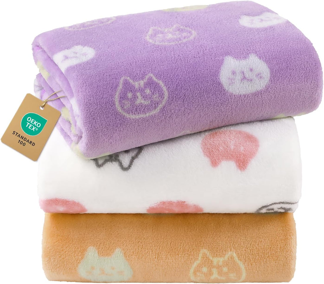 Luciphia 3 Pack Cute Cat Blankets Cozy Small Throw for Pet