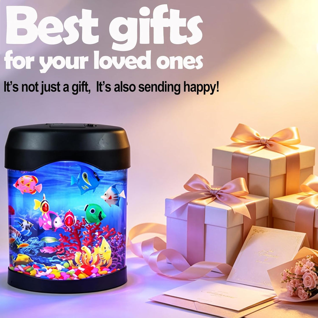 Fake Fish Tank Night Light, 6 Color Changing Aquarium Lamp with 8