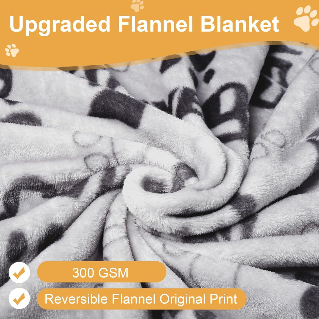 3 Pack Blanket for Large Dogs Soft Reversible Cute Paw 40"x31"